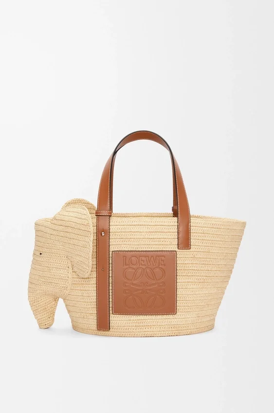 Elephant Basket in Raffia and Calfskin Elephant Basket in Raffia and Calfskin