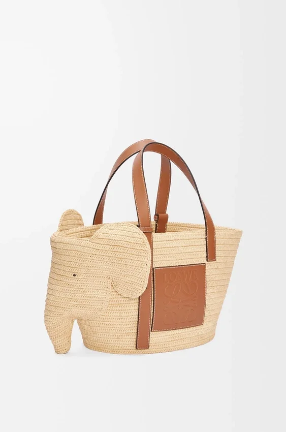 Elephant Basket in Raffia and Calfskin Elephant Basket in Raffia and Calfskin