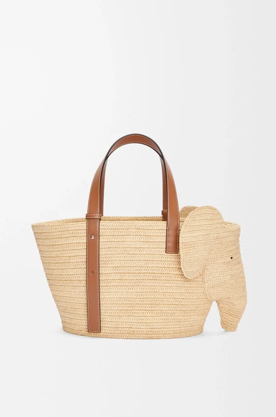 Elephant Basket in Raffia and Calfskin Elephant Basket in Raffia and Calfskin