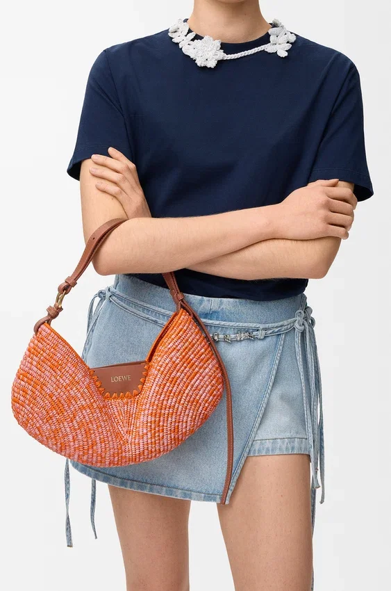 Medium Loewe Swing Bag in Raffia and Calfskin Medium Loewe Swing Bag in Raffia and Calfskin