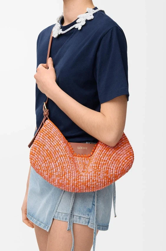 Medium Loewe Swing Bag in Raffia and Calfskin Medium Loewe Swing Bag in Raffia and Calfskin