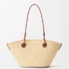 Small Anagram Basket Bag in Iraca Palm and Calfskin