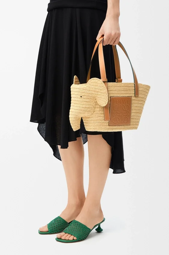 Small Elephant Basket in Raffia and Calfskin Small Elephant Basket in Raffia and Calfskin