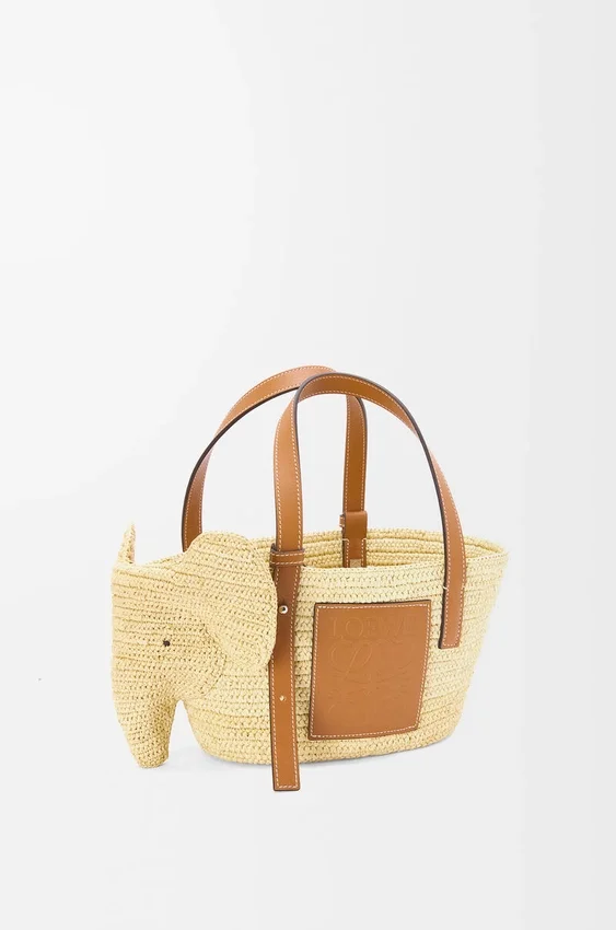 Small Elephant Basket in Raffia and Calfskin Small Elephant Basket in Raffia and Calfskin