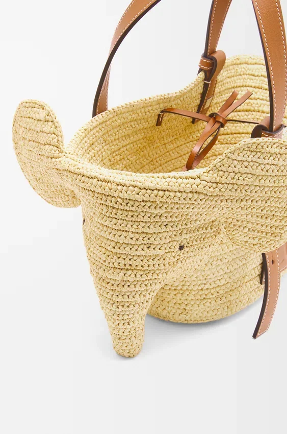 Small Elephant Basket in Raffia and Calfskin Small Elephant Basket in Raffia and Calfskin