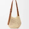 Small Punch Hole Hobo in Raffia and Calfskin