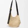 Small Punch Hole Hobo in Raffia and Calfskin