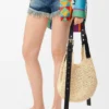 Small Punch Hole Hobo in Raffia and Calfskin