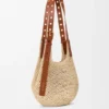 Small Punch Hole Hobo in Raffia and Calfskin