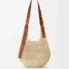 Small Punch Hole Hobo in Raffia and Calfskin