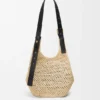 Small Punch Hole Hobo in Raffia and Calfskin