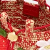 Strawberry Drawstring Pocket in Classic Calfskin and Raffia